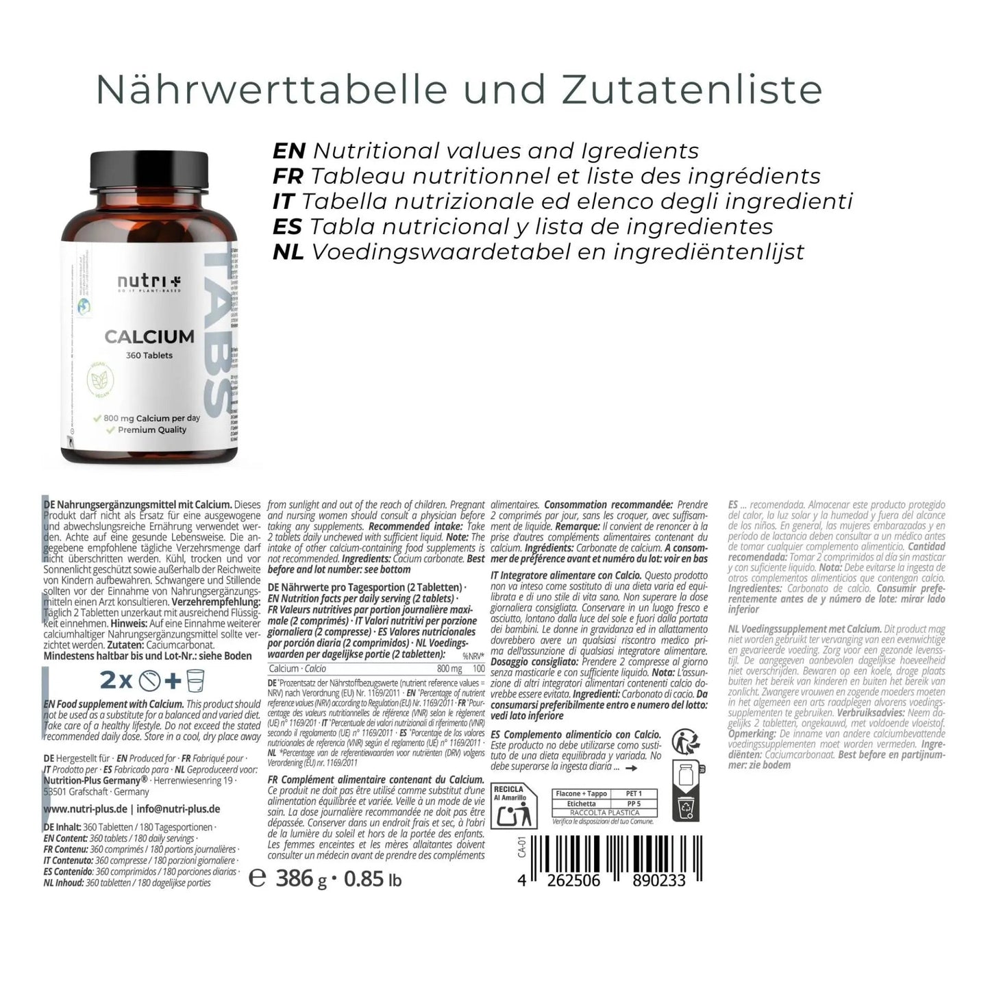 Nutri + Kalsium tabletit - 360kpl - FuturePeaks