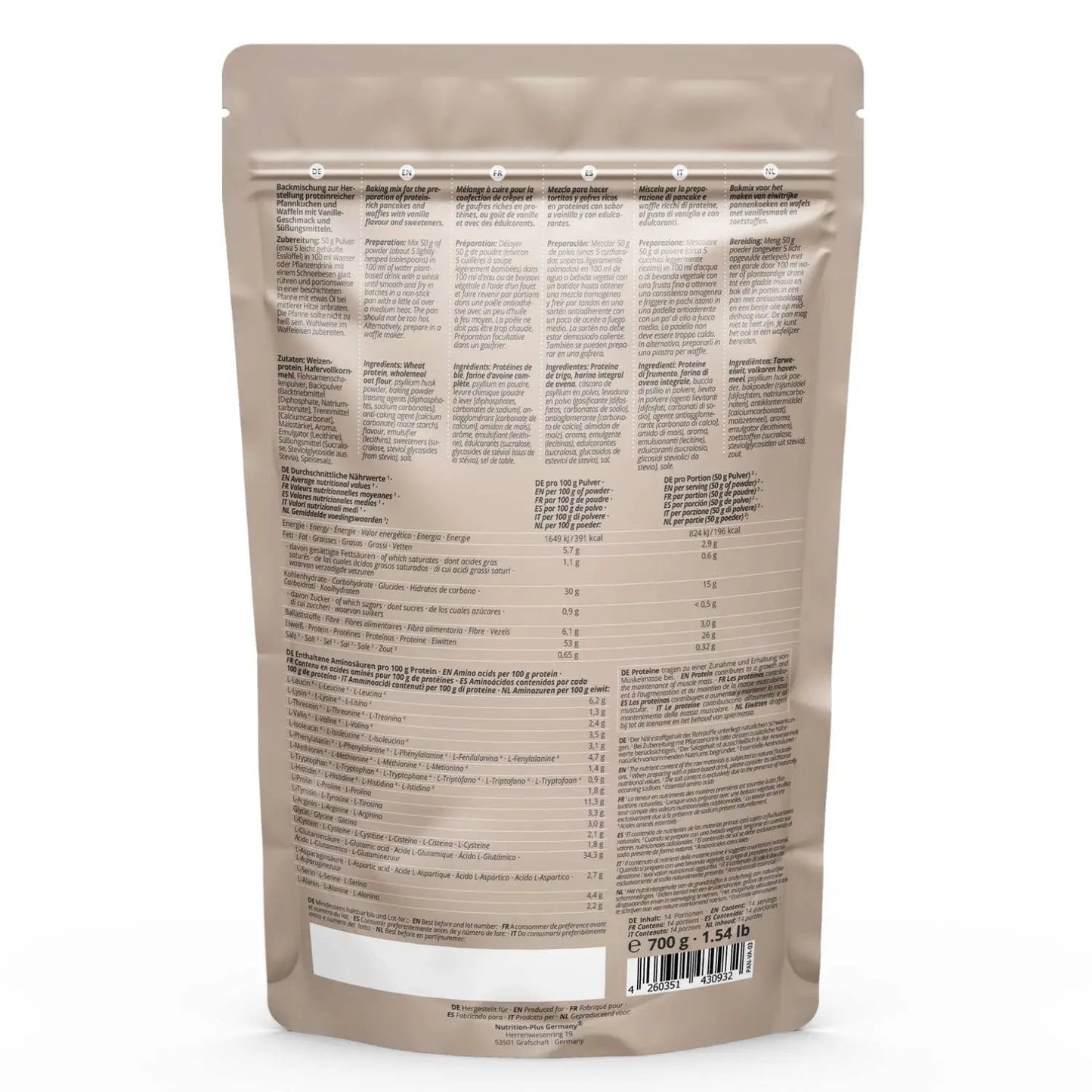 Nutri+ proteiinipannukakku- ja vohvelijauhe maustamaton - FuturePeaks