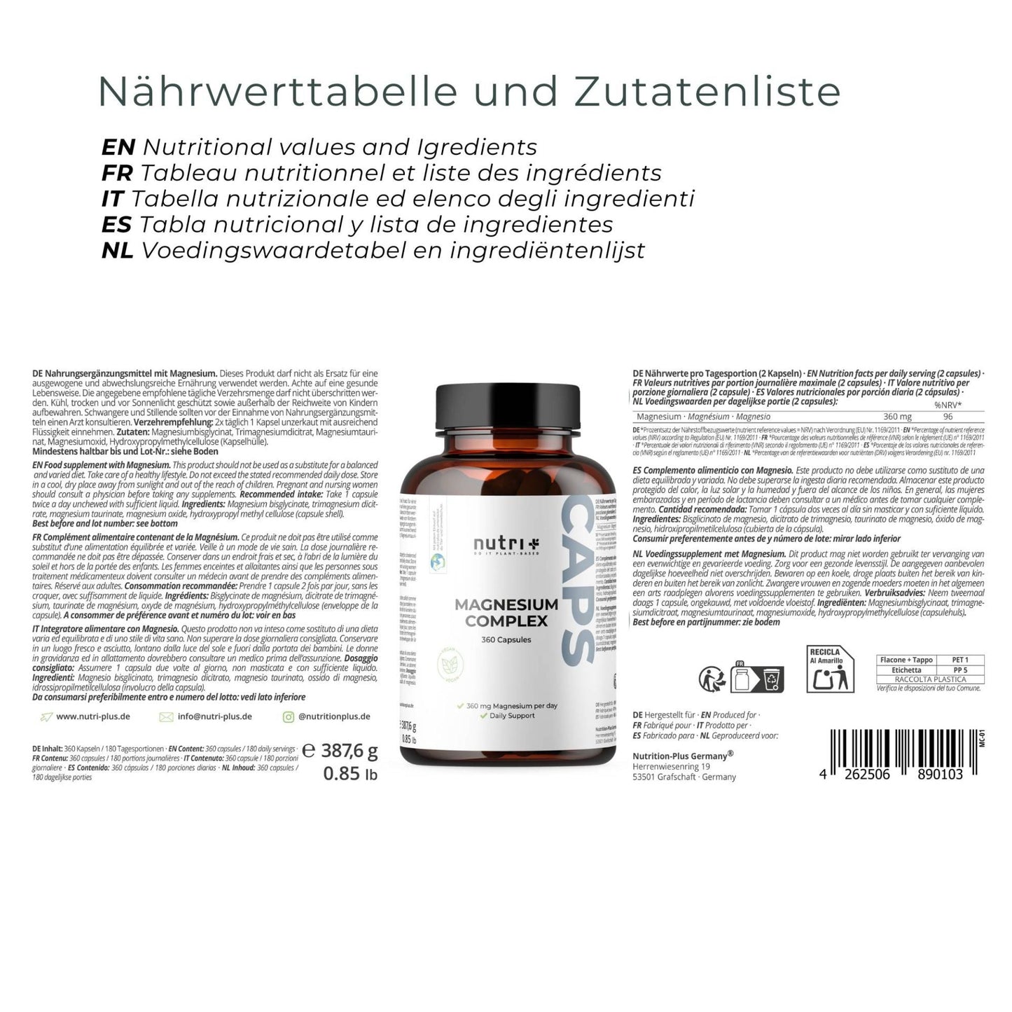 Nutri+ Magnesium complex 360 kapselia - FuturePeaks