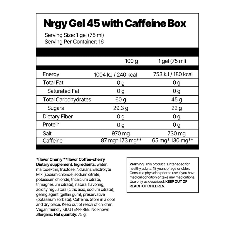 Nduranz Nrgy 45 Gels with Caffeine