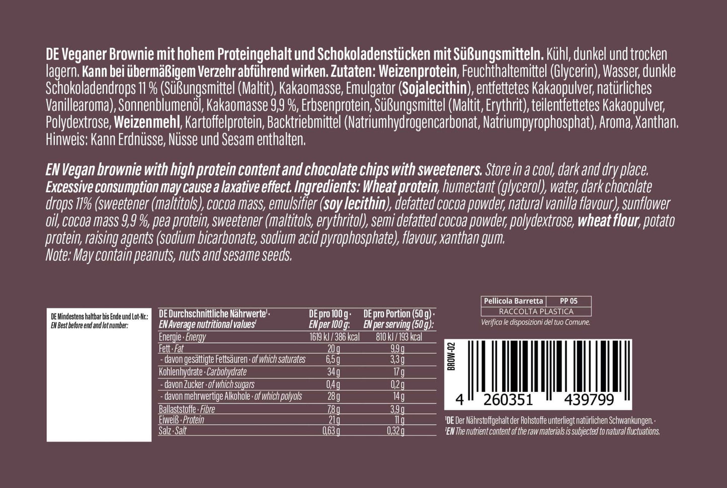 Nutri+ VHEY® Proteiini Brownie (50 g) - FuturePeaks