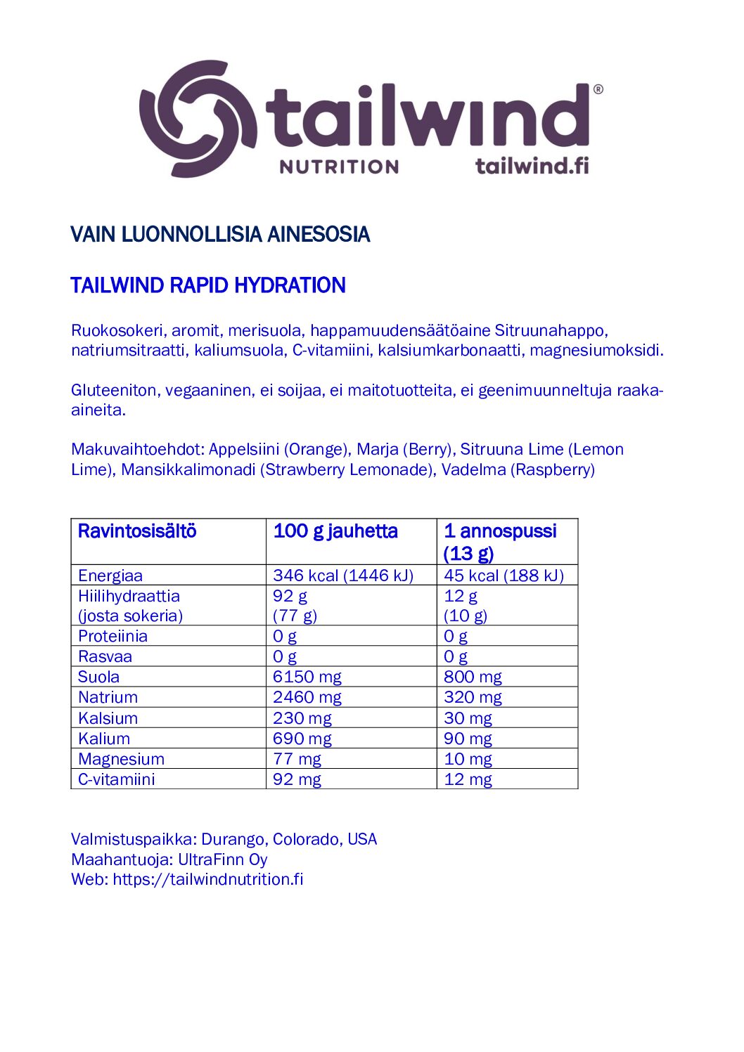 Tailwind Nutrition Rapid hydration nesteytysjuoma