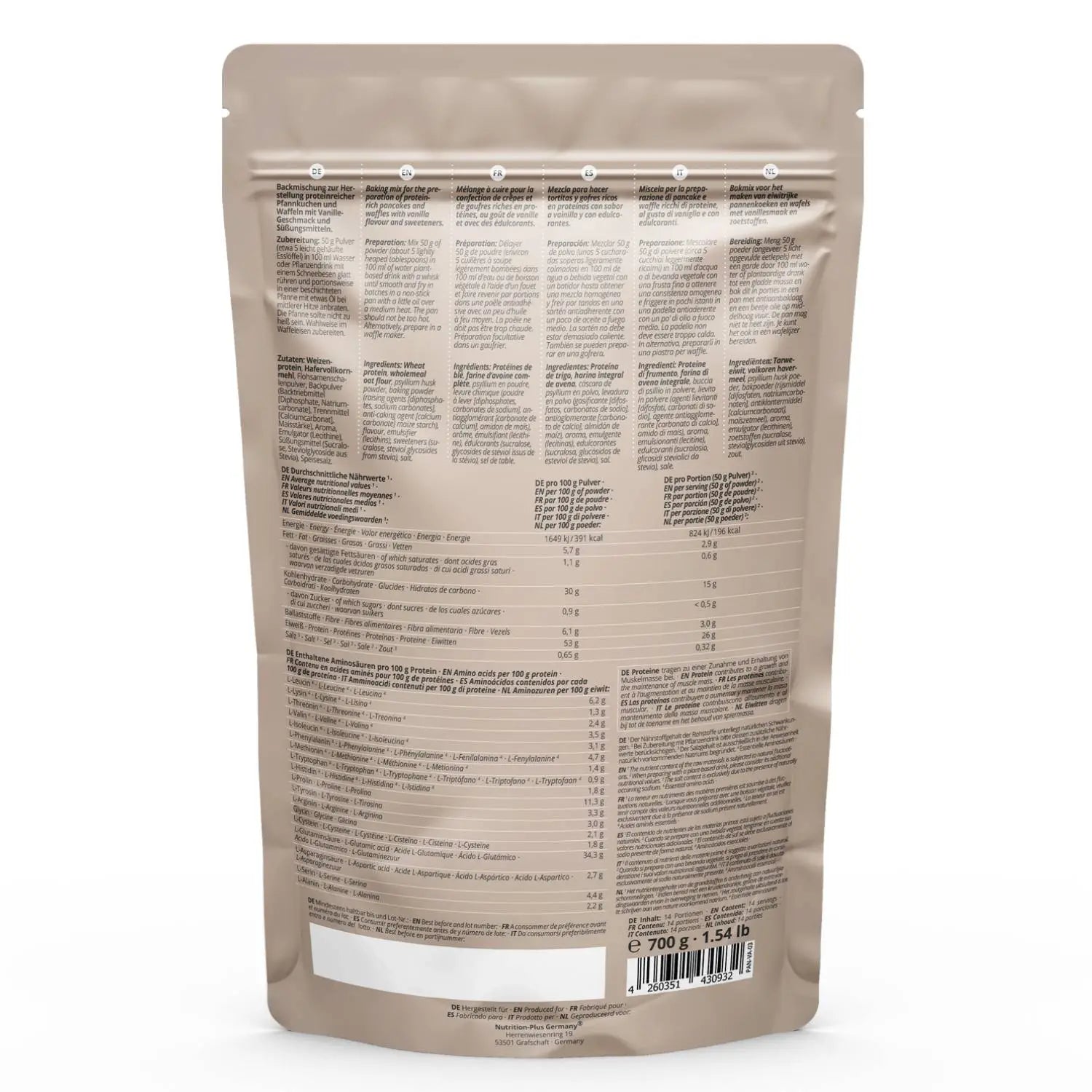 Nutri+ proteiinipannukakku - ja vohvelijauhe - FuturePeaks