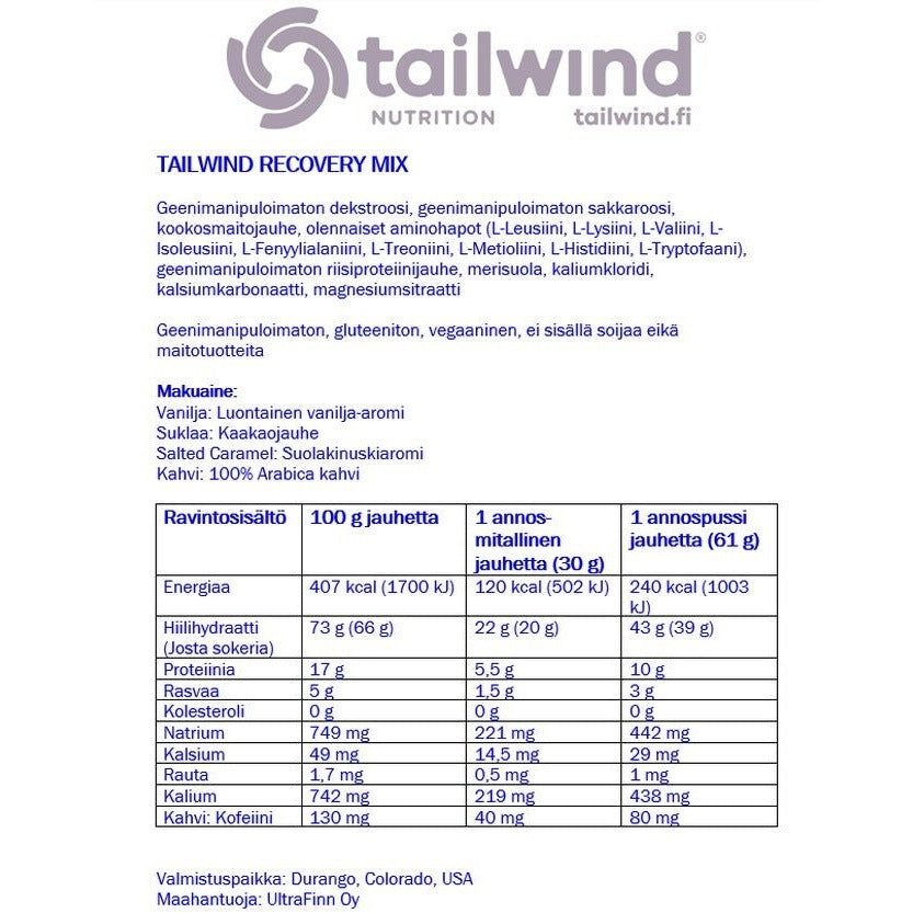 Tailwind recovery mix Salted caramel palautusjuoma - FuturePeaks