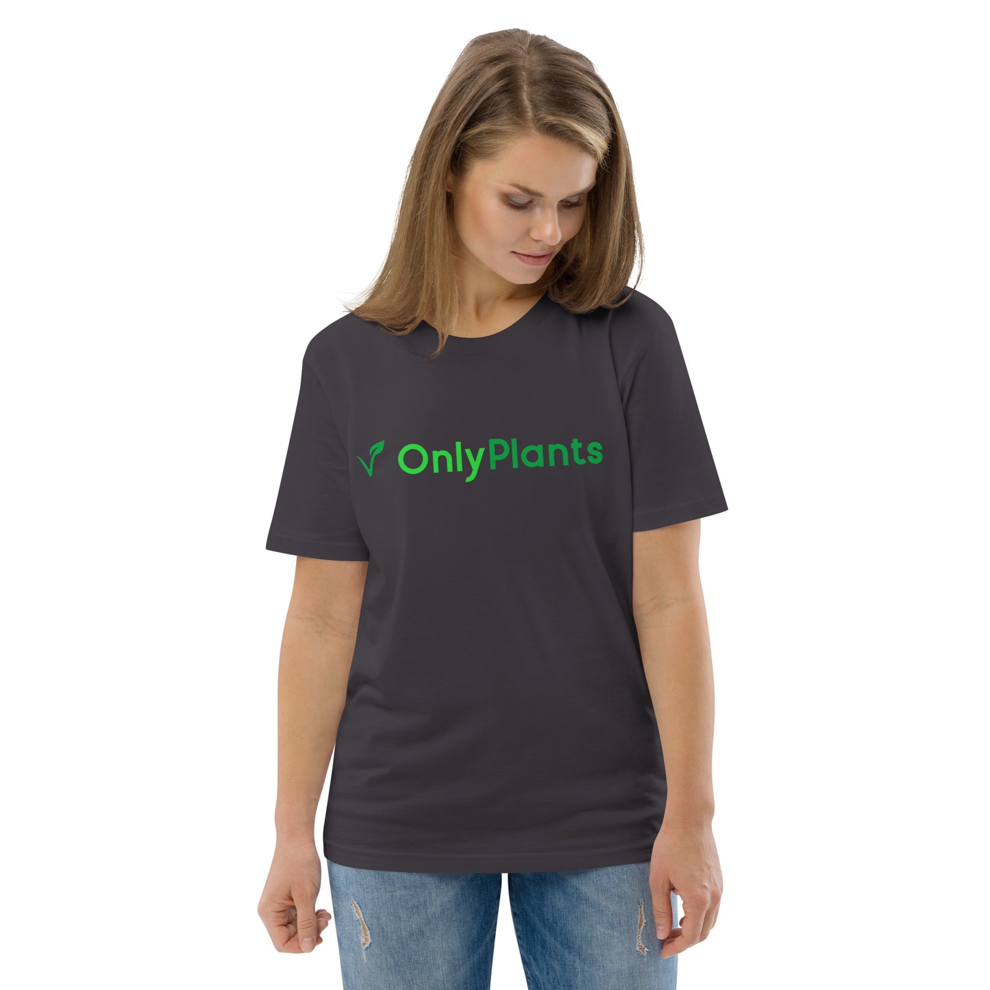 OnlyPlants unisex t-paita vihreällä logolla