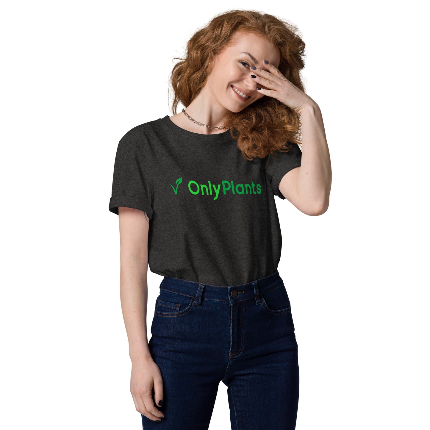 OnlyPlants unisex t-paita vihreällä logolla